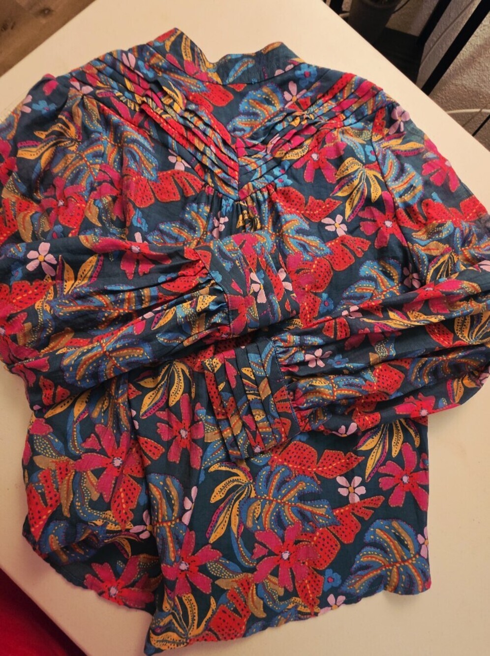 Fate Teal Floral Button-Down Blouse with Pink & Orange Accents - Picture 10 of 10